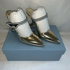 Prada mirrored leather mules